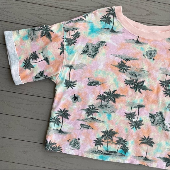 Old Navy Peachy Pink Tropical Terrycloth Crewneck L - Picture 2 of 7